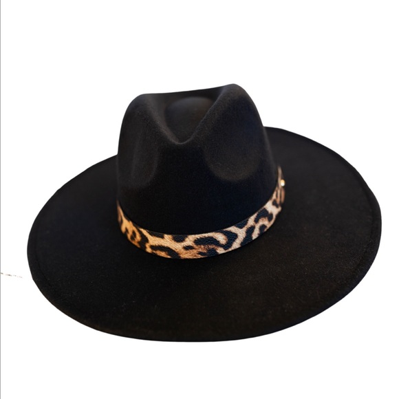 Black Wide Brim Hat with leopard strap SOLD OUT - Picture 1 of 1